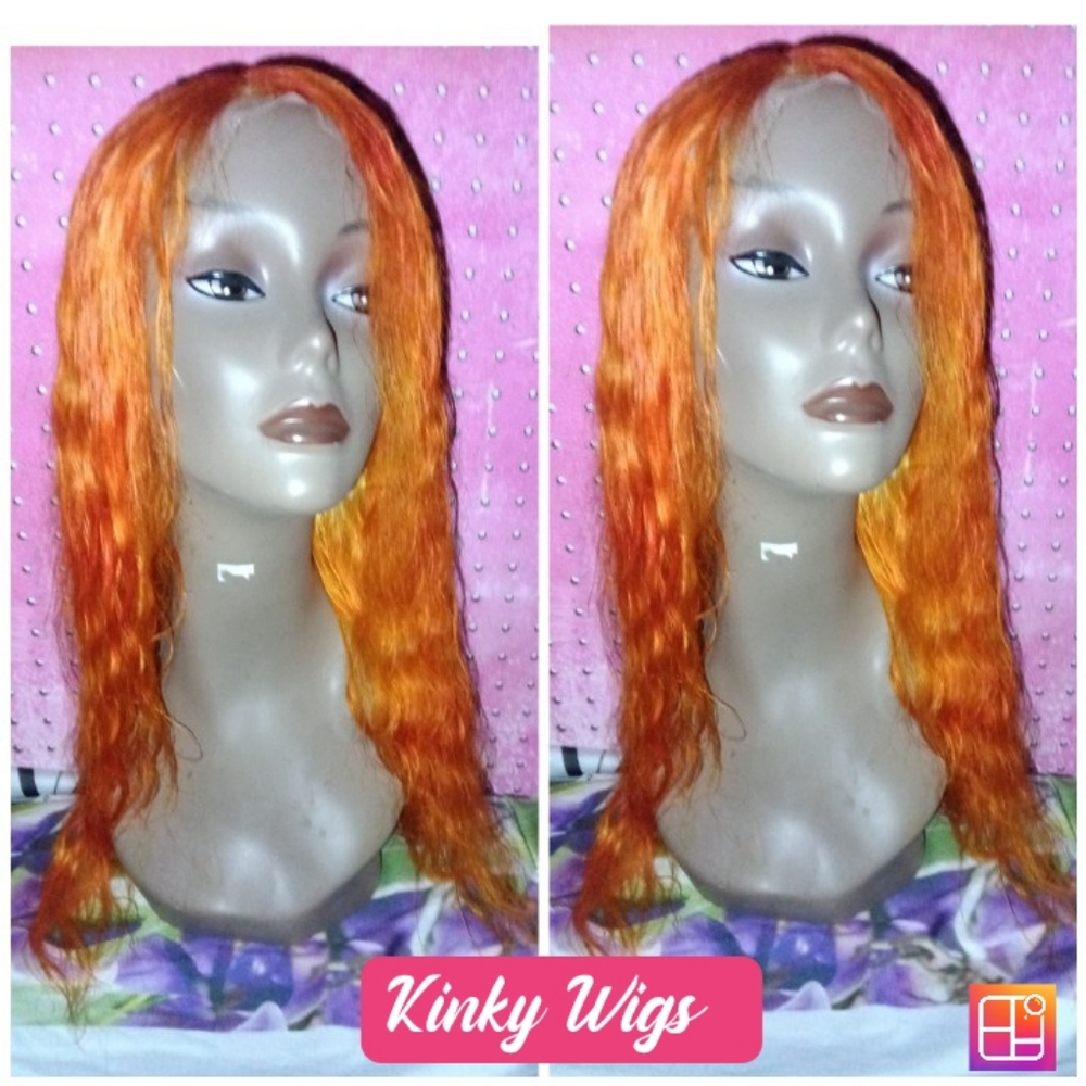 18" Brazilian Virgin Ginger Orang Spice 4x4 Closure human Hair Wig
